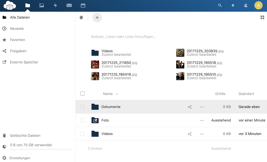 Aronios-Cloud-Startseite Aronios Cloud Speicher Nextcloud